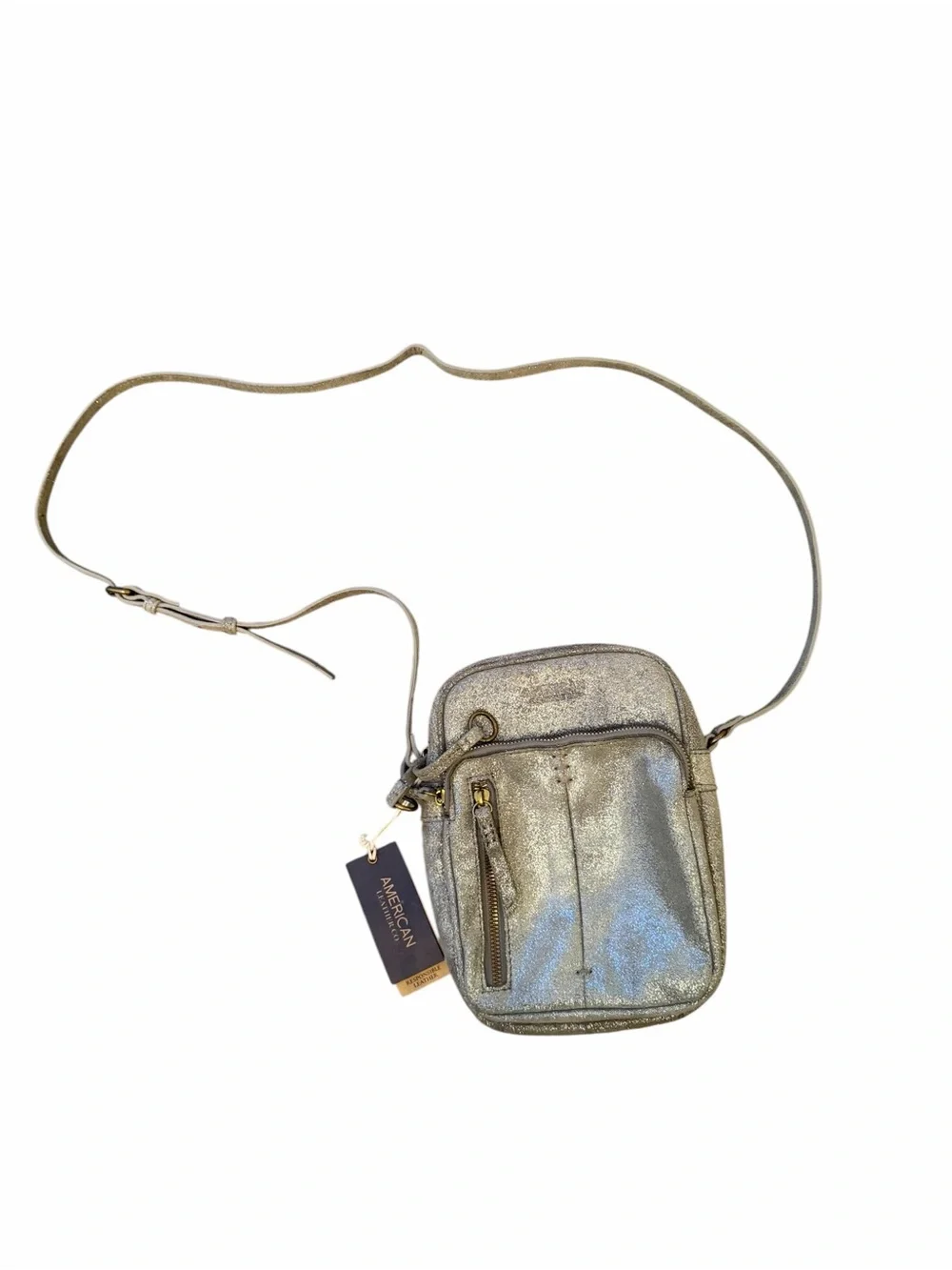 American Leather Co Cleveland NS Crossbody Charcoal Shimmer Leather NWT Bag